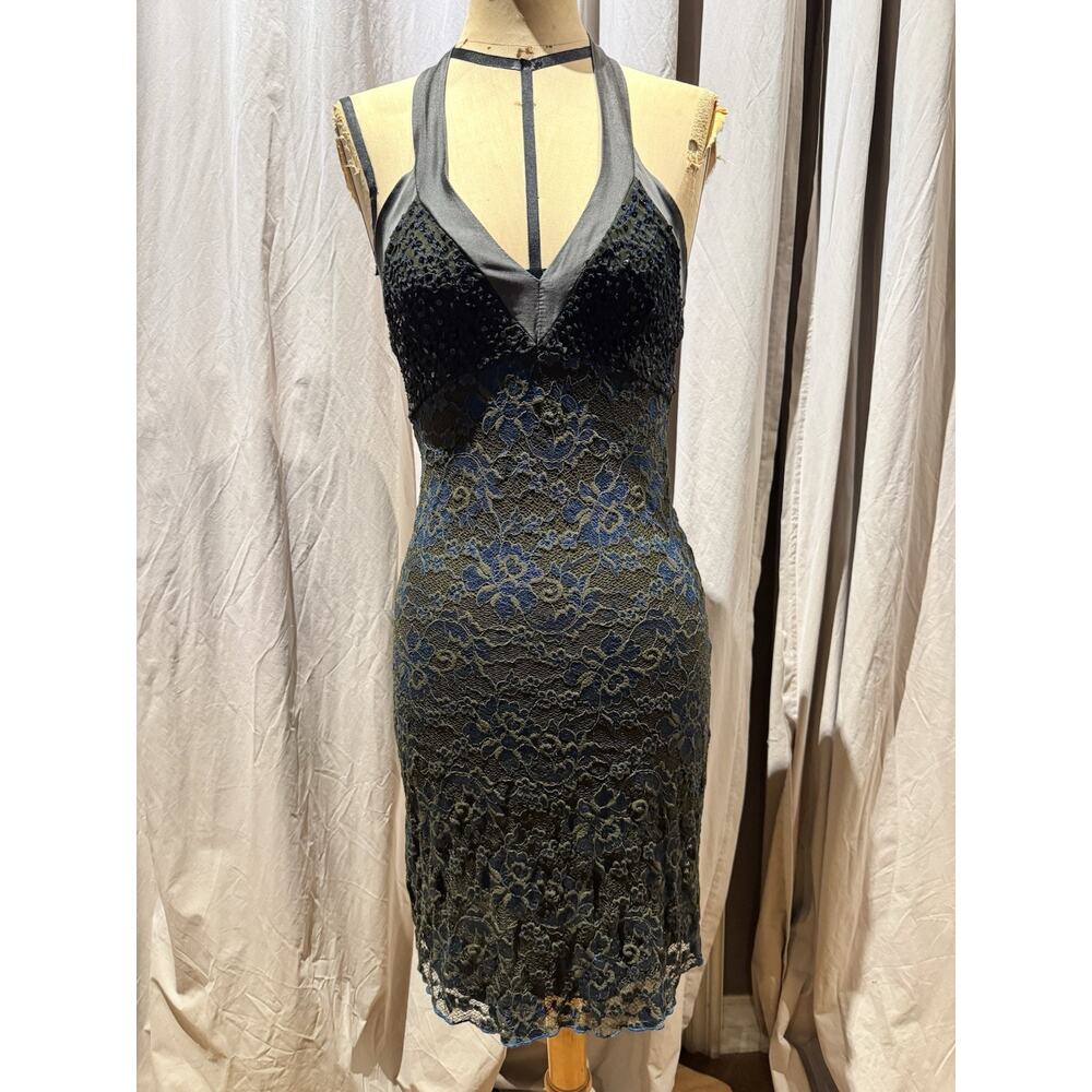 Ann Ferriday VTG Silk Trimmed Crossdye Lace Halter A Line Dress S/M